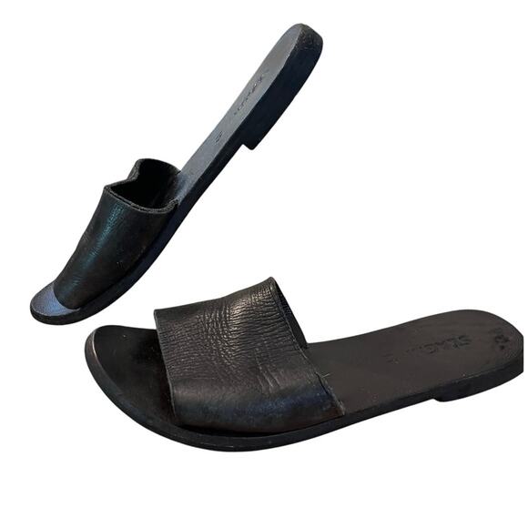 St. Agni Black Leather Slide Sandals - Picture 4 of 6